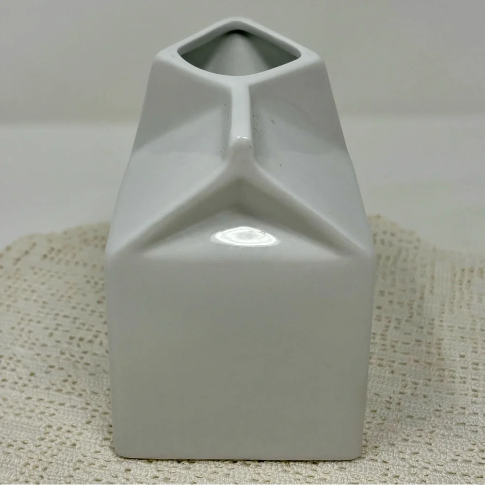 Sur La Table Porcelain Milk Box Shaped Creamer Dispenser 4.25” White Minimalist